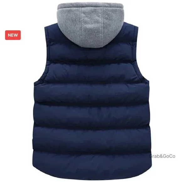Men's Thick Winter Vest Water-Resistant Puffer Jacket Removable Hood